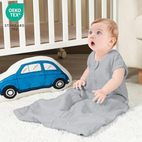 Image of david's kids Muslin Cotton Baby Sleep Sack 6-12 Months, 2 Pack 100% Cotton Sleeping Bag for Summer, TOG 0.5 Baby Wearable Blankets with 2-Way Zipper, Soft Sleep Sacks for Newborn Infant, Grey & Green