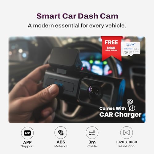 Image of EVM Dash Cam Full HD 1080P | Car Dash Camera with WiFi | 120 Wide Angle | Loop Recording | G-Sensor | App Control | Type-C | 1 Year Warranty (EVM-DCAM-01)