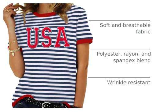 Image of Ithalt Women 4th of July Shirt Fourth of July Shirts USA Sequin Tshirt American Patriotic T-Shirt Stripes Tee Tops