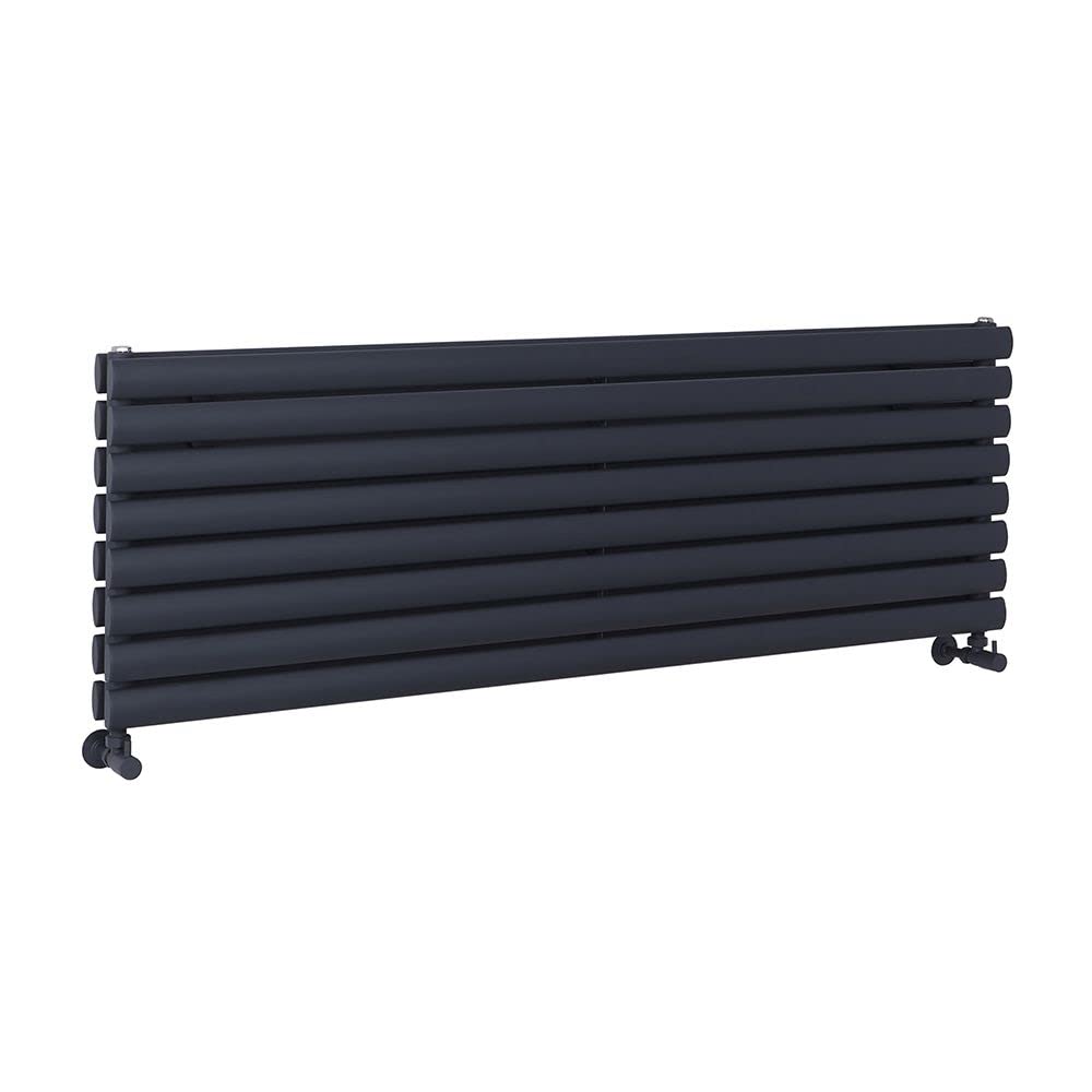 Milano Aruba Anthracite Horizontal Double Oval Panel Radiator - 472mm x 1400mm