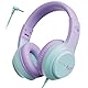 awatrue Kinder Kopfhörer, 74/85/94dB Sichere Lautstärke Kopfhörer Kinder mit Kabel, Stereo Sound, Faltbare, 3.5 mm Jack Over Ear Kinderkopfhörer für Ipad, Tablets, Schule, Reisen (Lila Grün)