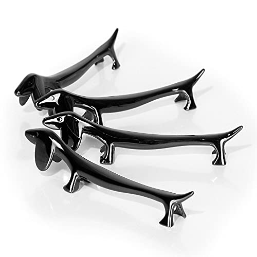 FLYuechun Ranan 4個/セット メタル ダックスフンド 犬用箸ホルダー 亜鉛合金 クリエイティブ ホームファニッシング 小さな装飾 食器 箸(ブラック)