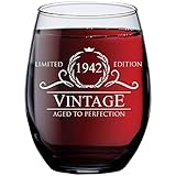 80th Birthday Gifts for Women Men - 1942 Vintage 15 oz Stemless Wine Glass - 80 Year Old Birthday...