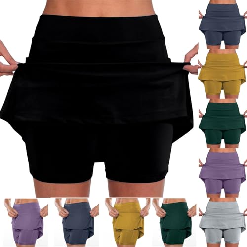 Falda pantalón de tenis para mujer, elástica, de cintura alta, para entrenamiento, golf, con bolsillos, para mujer, liso, ajustado, pantalones cortos elásticos y cómodos, para gimnasio, correr, falda
