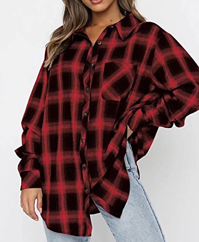 Image of Lacozy Womens Buffalo Plaid Flannel Shirt Long Sleeve Collar Button Down Blouses Tops