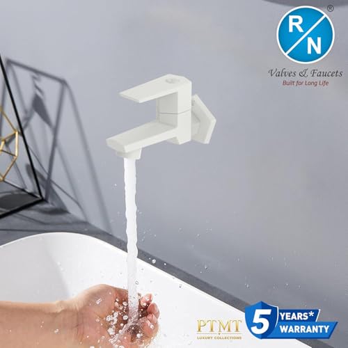 Image of RN PTMT Bib Cock for Bathroom | 15mm Foam Flow Water Tap with Flange | Luxury G20 Series Faucet | High-Grade Engineering Polymer Tap (White, Pack of 1)