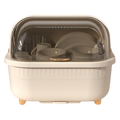 HAOHIZE Dish Drying Rack With Lid Cover, Dish Rack With Cover Plastic Dish Drying Box Multifunctional Space Saving Dish Drainerwith Lid Cover for Kitchen Accessories (Albaricoque L)