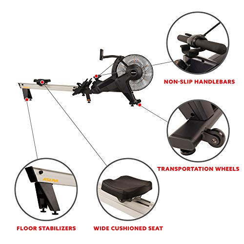 Image of Sunny Health & Fitness Asuna Air Magnetic Fan Rowing Machine for Home Gym | Air + Magnetic Resistance, Commercial Grade, Up to 50in Rail, 330LB Capacity, Elevated Seat, Foldable Storage