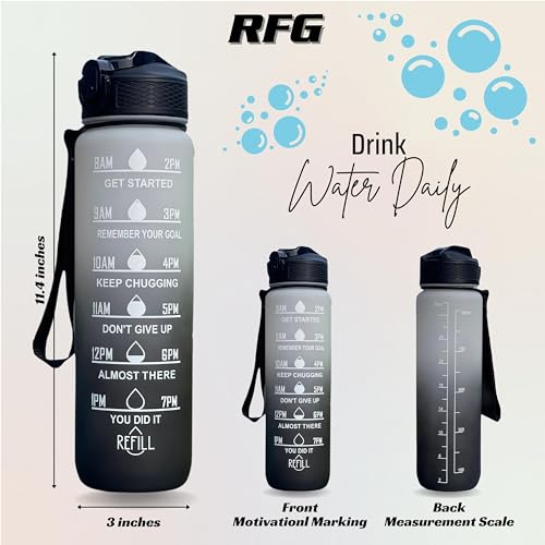 Repton 1L Sports Water Bottle with Motivational Time Marker, Black & White, 1000 ml - Image 4
