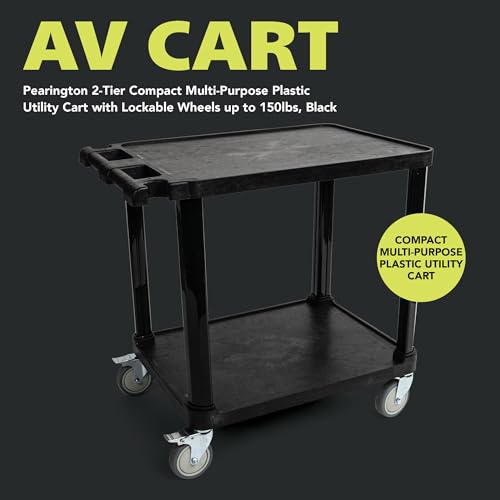 Image of Pearington 2-Tier Compact Multi-Purpose Plastic Utility Cart with Lockable Wheels up to 150lbs, Black