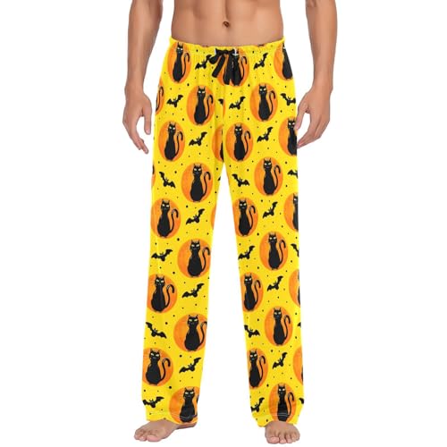 Men's Halloween Spooky Cats Pajama Pants with Pockets - Straight Fit Cotton Sleep Bottoms for Lounge & Nightwear#5092