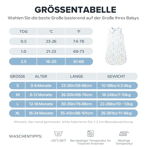 ToyaTec Baby Schlafsack 2,5 Tog Kuschelweich aus Bambusviskose | Baby Schlafsack aus Bambusfaser | Herbst & Winter Schlafdecke(Bären,L) – Ansicht 5