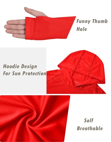 Image of Boys Grils Long Sleeve Sun Shirts UPF50+ Hoodie Thumbhole Rash Guard Quick Dry Atheltic Hiking Workout Water Playing