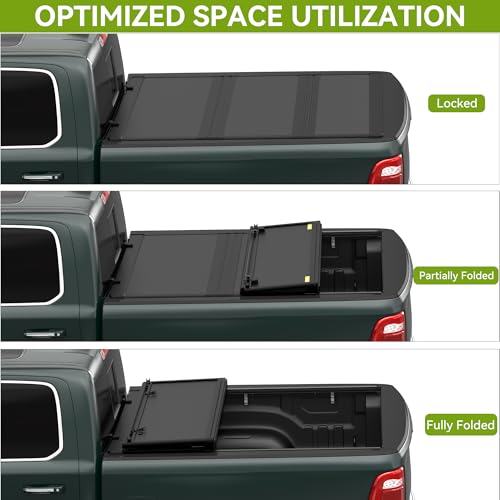 Image of AUTOSAVER88 Low-Profile Hard Tri Fold Truck Bed Tonneau Cover Fit for Ford Ranger 2019 2020 2021 2022 2023 with 5ft Bed