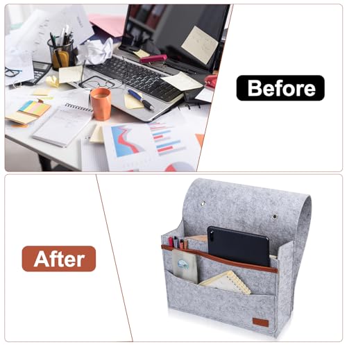 Filz Bett Organizer zum Einhängen, Betttasche zum Einhängen, Hängender Bett Organizer Einhängen, Bettablage Zeitungsständer für Schlafzimmer Schlafsaal Sofa Nachttisch Hängend Aufbewahrung, Hellgra