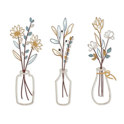 La Mejor Recopilación de Decoración de pared comprados en linea. 50 flangairy - Jarrón de pared de 3 piezas de metal con flores de 5.1 x 2.1 pulgadas, pequeño de hierro forjado para decoración de esculturas florales, baño, recámara, cocina,...