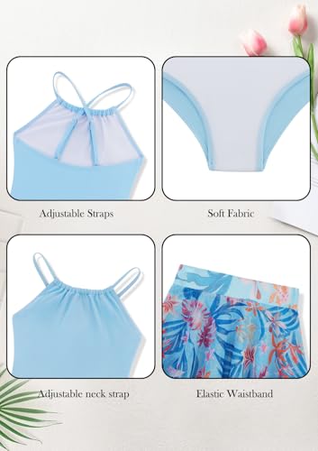 Image of Girls One Piece Swimsuits with Mesh Skirt Tanikini Bathing Suit Swimwear 6-14Y