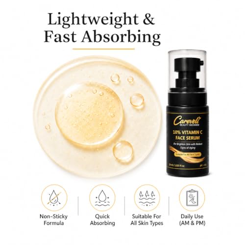 Image of 10% Vitamin C Face Serum with 5% Niacinamide, 1% Hyaluronic Acid, 0.5% Ferulic Acid & 0.1% Vitamin E | Face Serum for Glowing Skin, Dark Spots Appearance, Uneven Skin Tone & Hydration | Lightweight & Non-Sticky (30 ml)