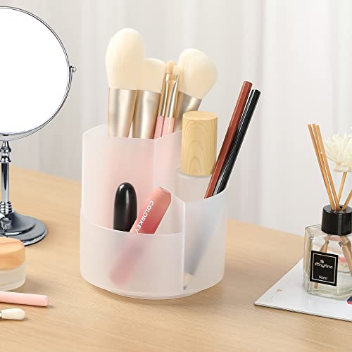 Image of Desk Pencil Pen Holder, 3 Slots 360-Degree Spinning Organizers, Desktop Storage Stationery Supplies, Cute Cup Pot for Office, School, Art Supply, Kids - Clear