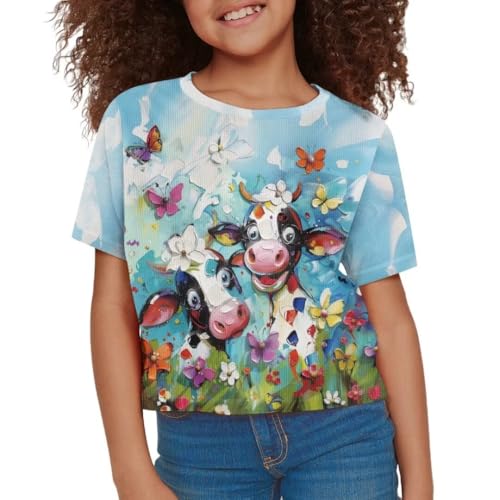 Image of Girl Crop Top Shirts for Summer Cute T Shirts Short Sleeve Tees for Kids 5-16