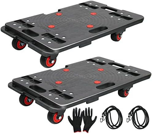 IMGZAR Furniture Dolly Cart for Moving cart with 4 Wheels Flat Dolly Cart with 2 x 100＂ Bungee Cords and A Free Pair of Gloves, Each Measures 24" x 16" x 5.5" 660Lbs Capacity, 2 Pack Black