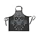 LDIYEU Crâne Squelette Noir Blanc Tablier de Cuisine avec 2 Poches Sangle Réglable pour Chef Boulanger Serveurs Hommes Enfant