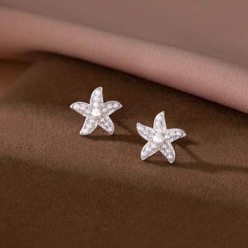 SLUYNZ 925 Sterling Silver Pearls Starfish Stud Earrings for Women Teens Beach Stud Earrings2