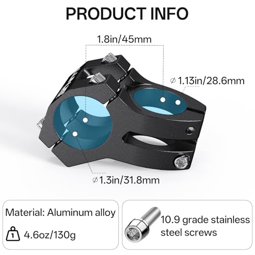 LUNJE Bike Stem, 31.8mm MTB Stem, 45mm Short Bike Stem, Sandblasted Matte Finish, CNC 6061-T6 Aluminum Alloy with Anodized Coating, Corrosion-Resistant for Mountain/Road/BMX Bikes (Black)