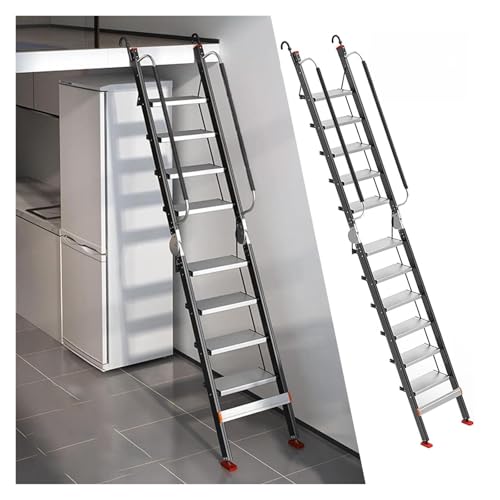 HYLYGFH Escalera de Aluminio para altillo con ángulo Ajustable de 3 Posiciones para techos, Salidas de Emergencia y Escapes de Incendios, 13 peldaños, 3,75 m