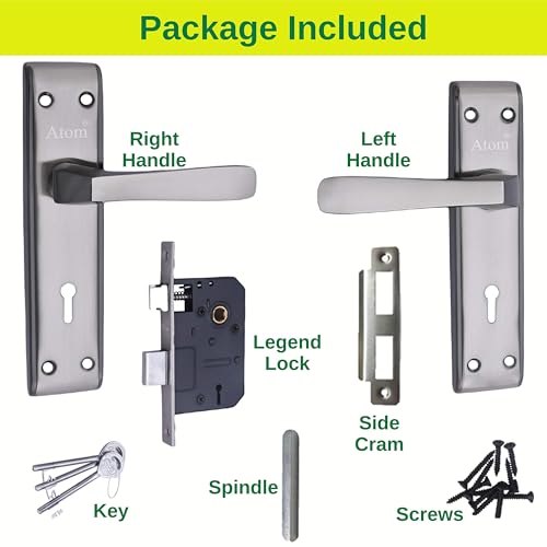 Image of Atom Heavy Duty Mortise Door Lock for Bedroom, Living Room, Main Door, Black Silver Finish | 3 Keys | 6 Lever Double Stage Lockset for House Hotel Office(1002KY)