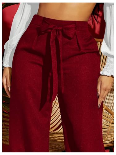 Women's Bow Knot Front Formal Dress Pants Wide Leg High Waisted Long Work Trousers4