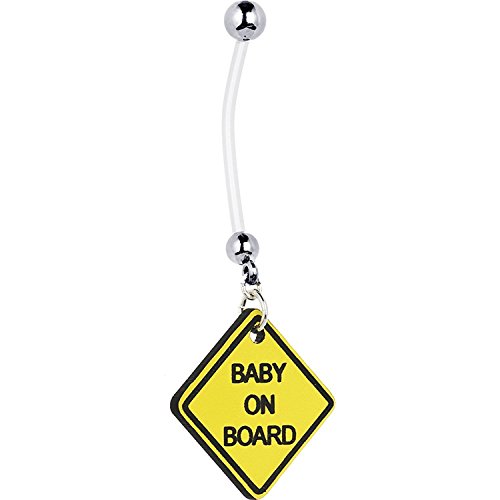 Baby on Board Yellow Sign Pregnancy Belly Ring Flexible Belly 14g by Eg Gifts