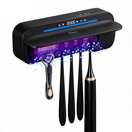 iHave Toothbrush Sanitizer Holder with 360Â° Disinfection, Mold & Odor Removal | Auto-Cycle UVC, 100M Ions & Fan Drying | Wall Mounted 5-Slot Toothbrush Holders for Bathrooms,Toothbrushes & Razor