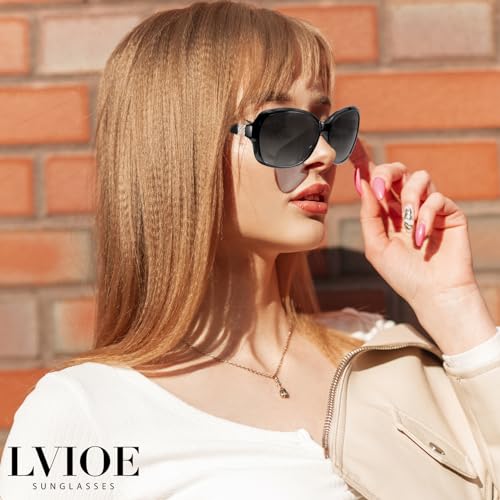 LVIOE Polarized Oval Sunglasses for Womens Trendy Retro Oversized Shades with UV400 Protectionfor Outdoor S815822