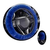 wowjimi ハンドルカバー 2点セット 軽自動車 汎用 カー用品 自動車 汎用 ステアリングカバー カーアクセサリー メンズ レディース 男女兼用 秋冬 暖かい 滑り止め 防寒 ふわモコ柔らかい クリスマス 新年 (青)