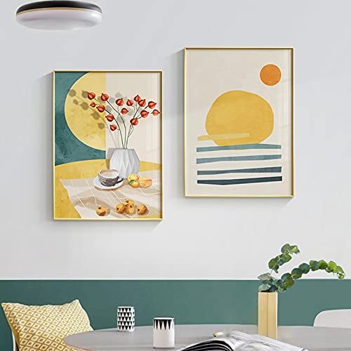 Lienzo de acuarela flor y arte de pared nórdico geométrico en pack de 2 láminas 50x70