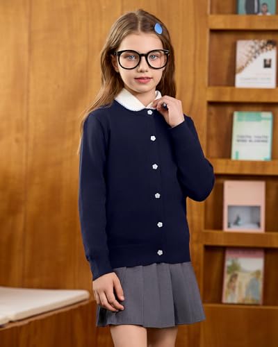 Image of Girls Cardigan Sweater School Uniforms Toddler Long Sleeve Button Knit Solid Sweaters Tops