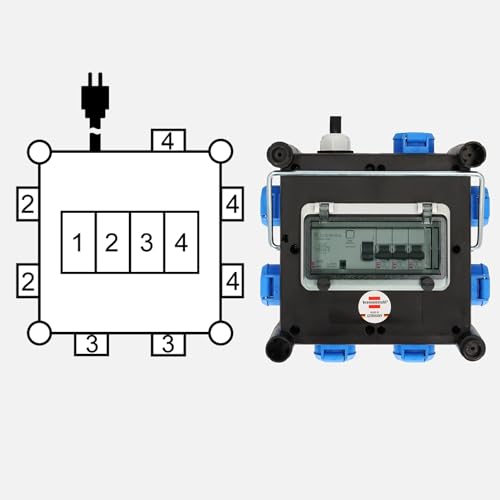 Brennenstuhl Kompakter Gummi-Stromverteiler/Gummiverteiler mit zertifiziertem Sicherungsautomaten (2m Kabel, 7x 230 V/16 A, ständiger Einsatz im Freien, Made in Germany)
