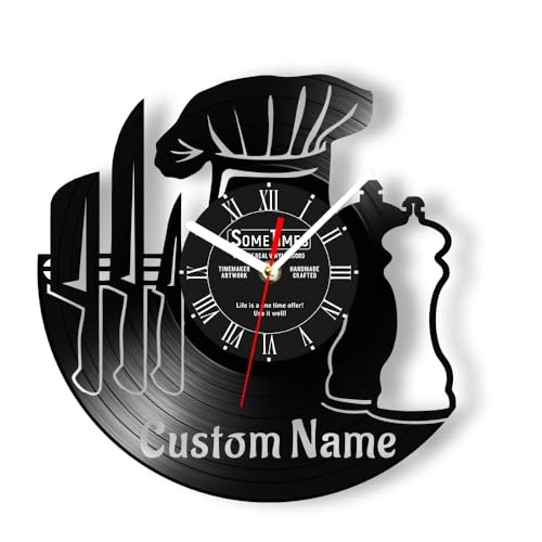 The Geeky Days Custom Chef Name Wall Clock, Kitchen Vinyl Wall Clock Silent Non Ticking Battery Operated Custom Cook Wall Watch Clock for Restaurant Kitchen Dinning Room Cafe Housewarming Gift 12''