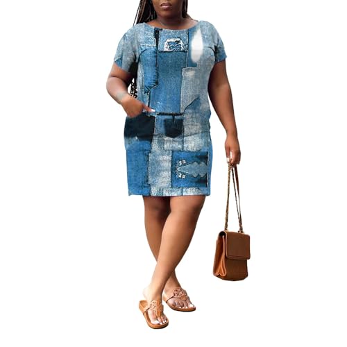 Image of PINSV Women Plus Size Summer Casual T Shirt Dresses Short Sleeve Tunic Dress with Pockets