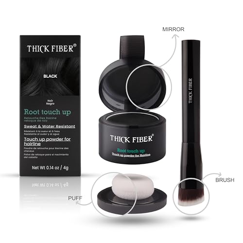 THICK FIBER Root Touch Up & Hairline Powder with Brush 4g, Covers Grey Roots & Thinning Hair, Sweat & Water Resistant - Image 2