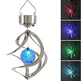 Lighten Glimmer Solar Powered Energy Saving Lamp LED Wind Chime Moving Rotating Colorful Color Changing Outdoor Stainless Spinner Hanging Spiral Garden Lawn Balcony Porch Window Decorative Light Lamp