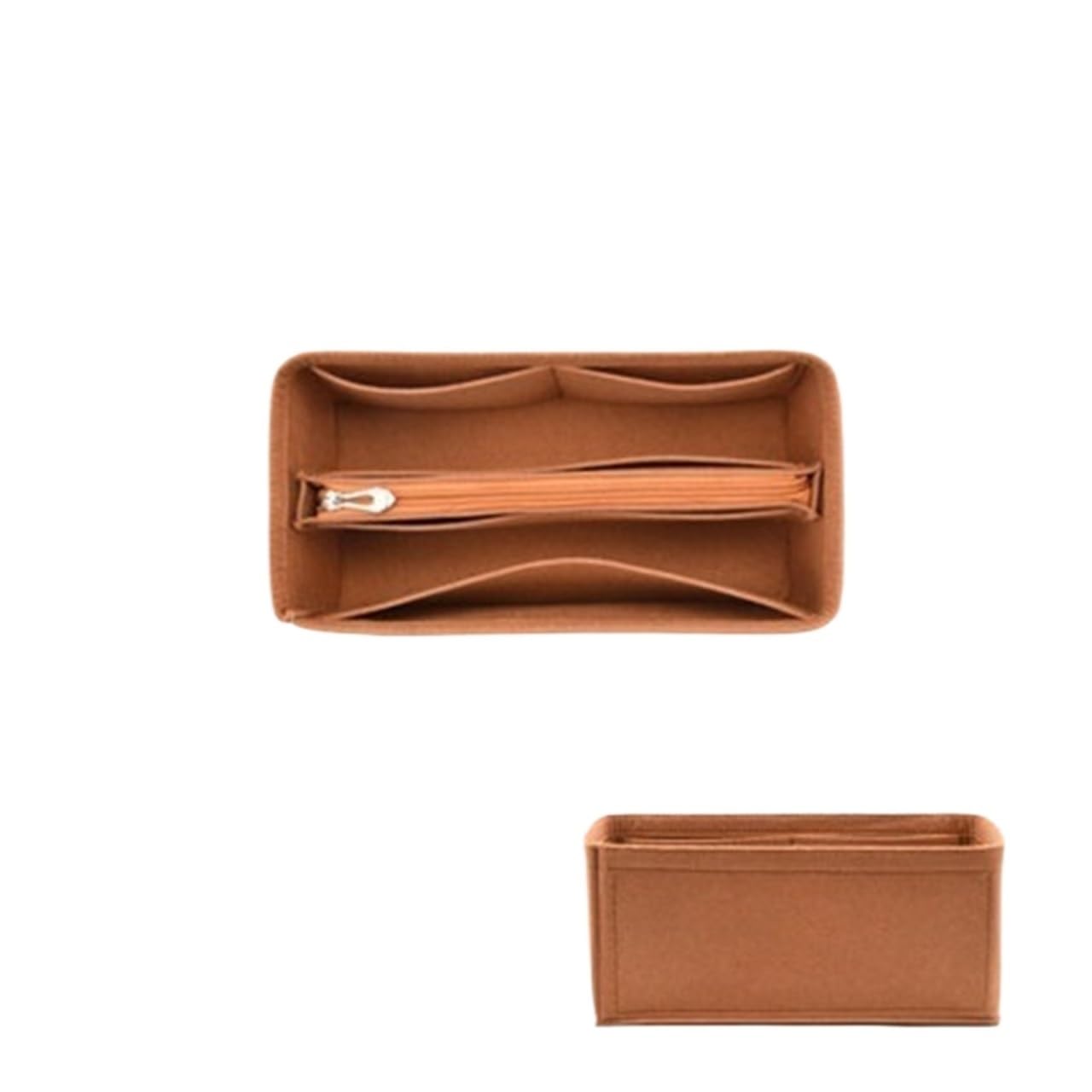 NJIEzhao Felt Handbag Insert Makeup Bag Organizer Insert For Handbag Organiser Divider Shaper Protector Compartment Inner(Brown middle zipper,Birkin 35)