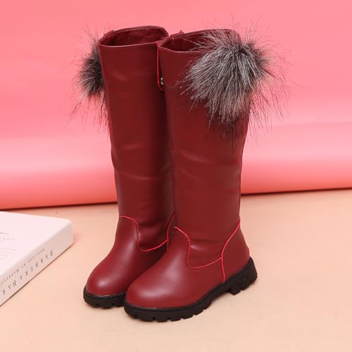 WUIWUIYU Toddler Little/Big Girls Back Zip Pom Pom Knee High Boots Waterproof Riding Cute Snow Boots2
