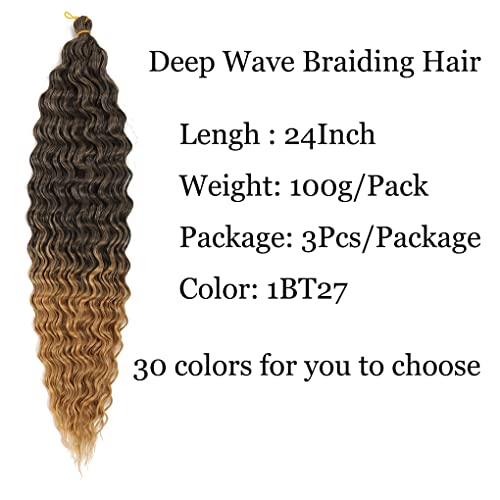 24Inch Ocean Wave Braiding Hair Extensions 3Packs Long Deep Curly Wave Braid Hair Synthetic Twist Ripple Crochet Deep Wave Braids Hair For Women 100G/Pack(24",Black Mix Light Brown) #TOP1