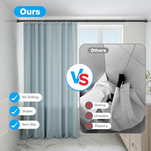 Image of MEXAU 1Pack Spring Tension Curtain Rod 44-77 inch Black Small Tension Rod | Adjustable Curtain Rods No Dilling Extendable Spring Tension Rod Short Curtain Rod for Windows, Kitchen, Bookshelf, Closet