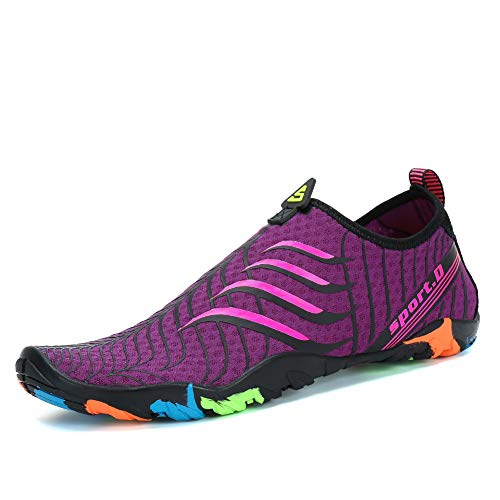 Putu Unisex Badeschuhe mit rutschfeste Sohle Schnell Trocknend Barfussschuhe, B Lila, 39 EU