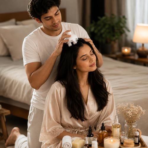 Image of Rechargeable Electric Scalp Massager with Kneading Action, 4 Speed Modes, Portable Handheld Massager for Hair Growth & Stress Relief (White)