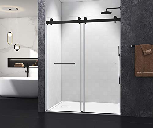 MCOCOD Frameless Double Sliding Shower Door 46-48W x 76H, 3/8(10mm) Clear Tempered Glass, Brushed Nickel Stainless Steel Finish, DS01, Matte Black