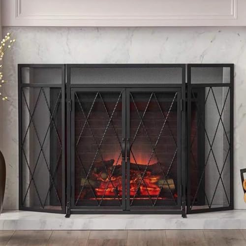 Pantalla para chimenea con puerta de facil acceso y estructura protectora de hierro 3